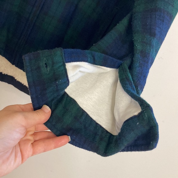 LL Bean Hoodie Womens Small Blue Scotch Plaid Flannel Sherpa Fleece Zip Shacket - Picture 11 of 16